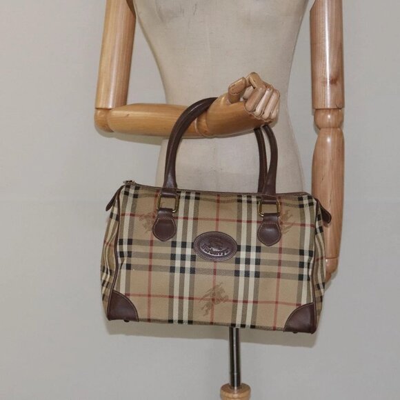 Burberrys Nova Check Hand Bag PVC Beige Auth - Picture 1 of 16